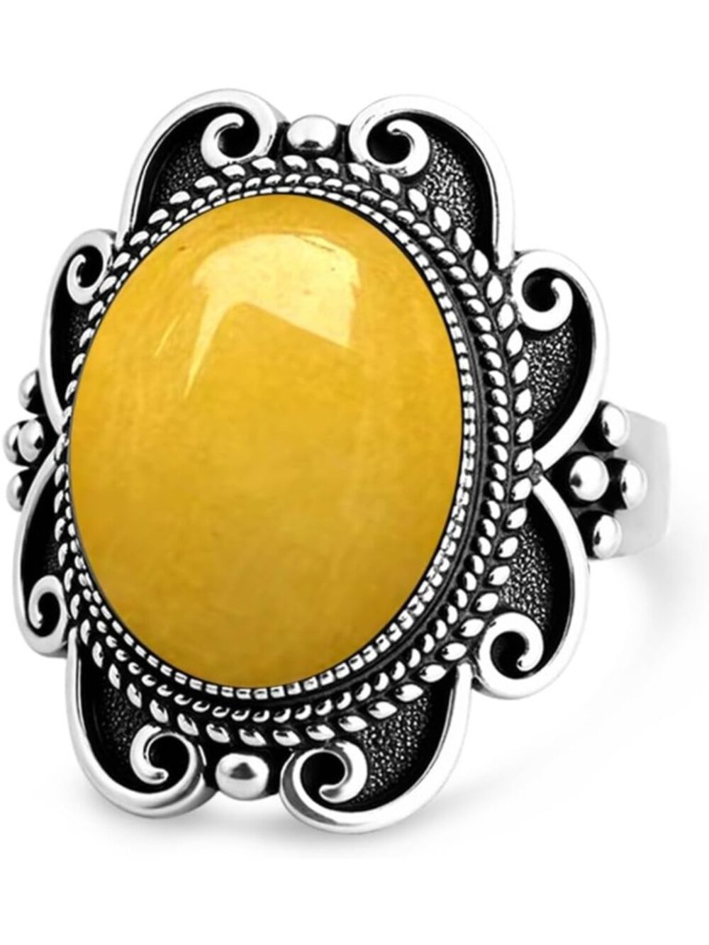 Natural Oval Stone Boho Ring,Retro Antique S925 Sterling Silver Real Genuine
